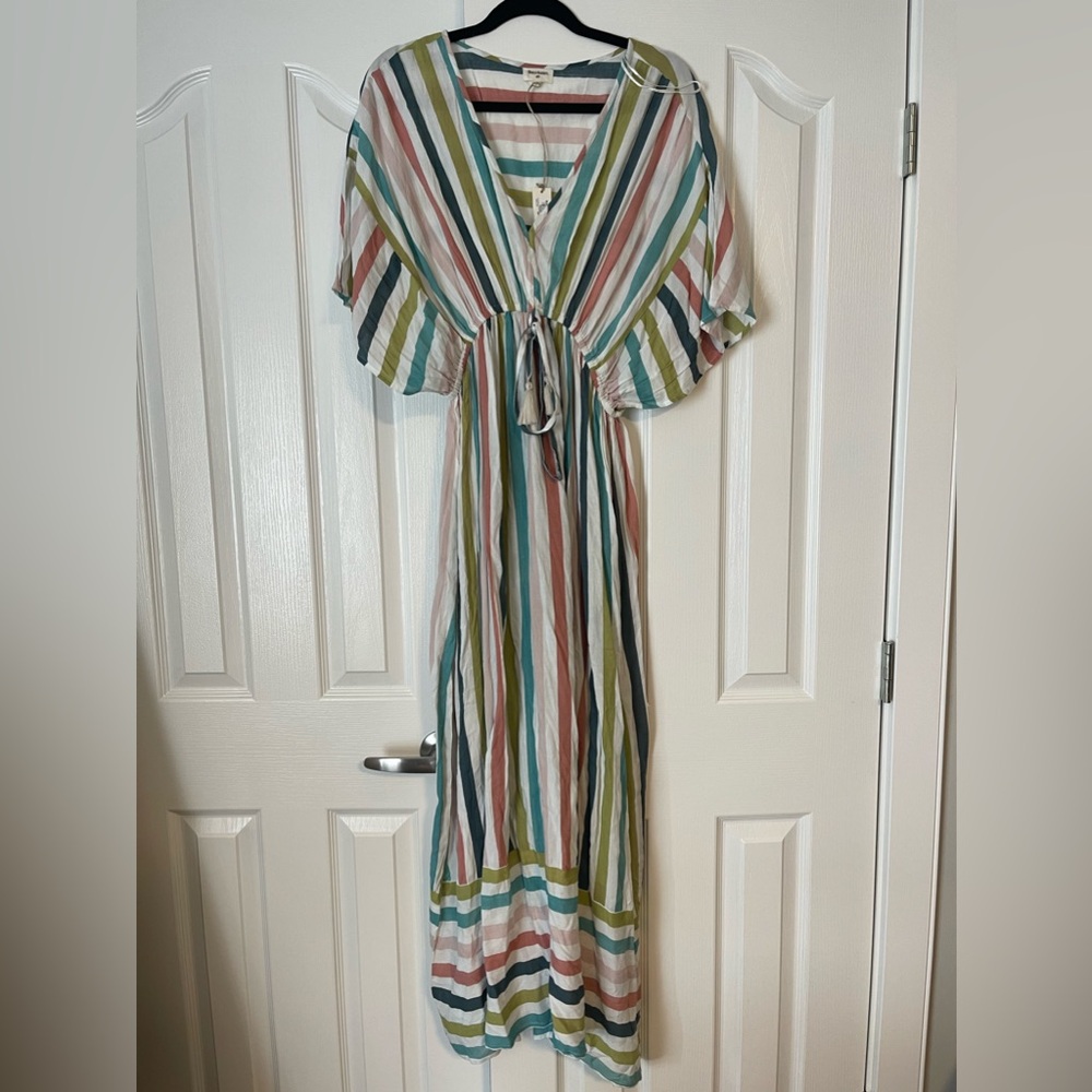 WORLD MARKET Striped V Neck Maxi Dress Size L/XL
